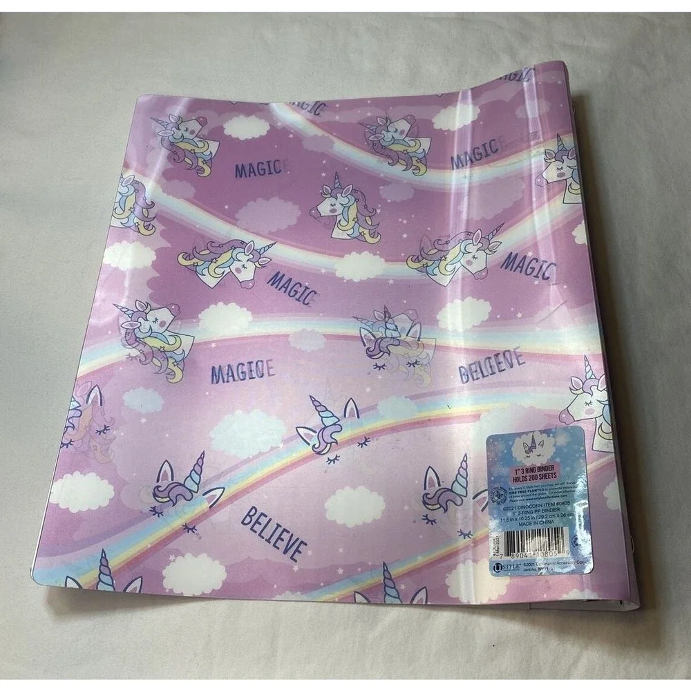 U Style Collection 1.in 3 Ring Pink Binder Hologram Unicorns 